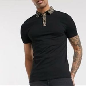 ASOS DESIGN Tall skinny polo with floral collar